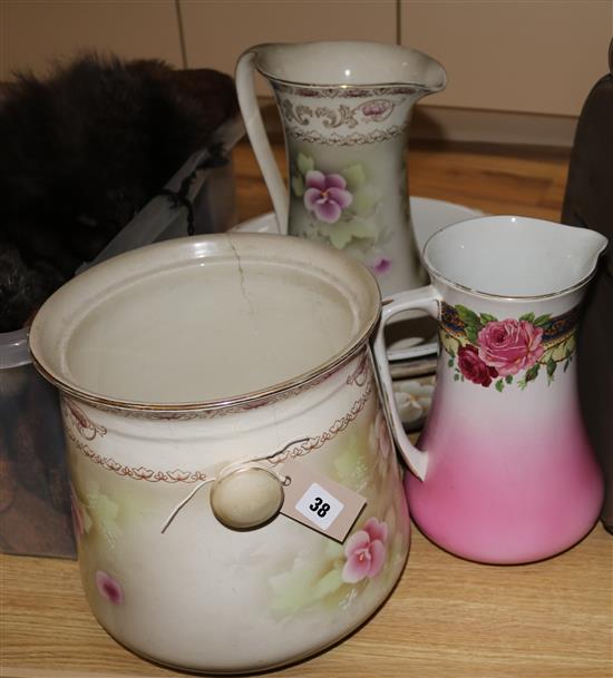 A three piece wash set and jug and basin